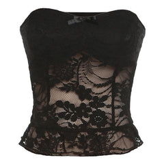 Solid Sleeveless Lace Hem Backless Ruffle Tube Top