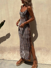 Halter Print Stylish Backless Midi Dress