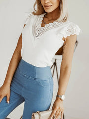 Slim Lacy White V-Neck Tee