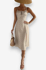 Pleated Backless Lace-Up Slit Midi Dress