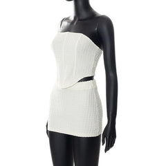 Textured Backless Solid Sleeveless Tube Top Mini Skirt Set