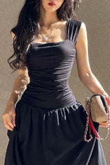Square Neck Pleated Maxi Dress
