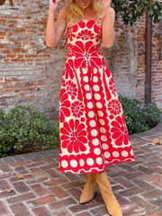Red Open Back Charming Sleeveless Midi Dress