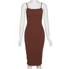 Smocked Ruffle Backless Solid Cami Dress