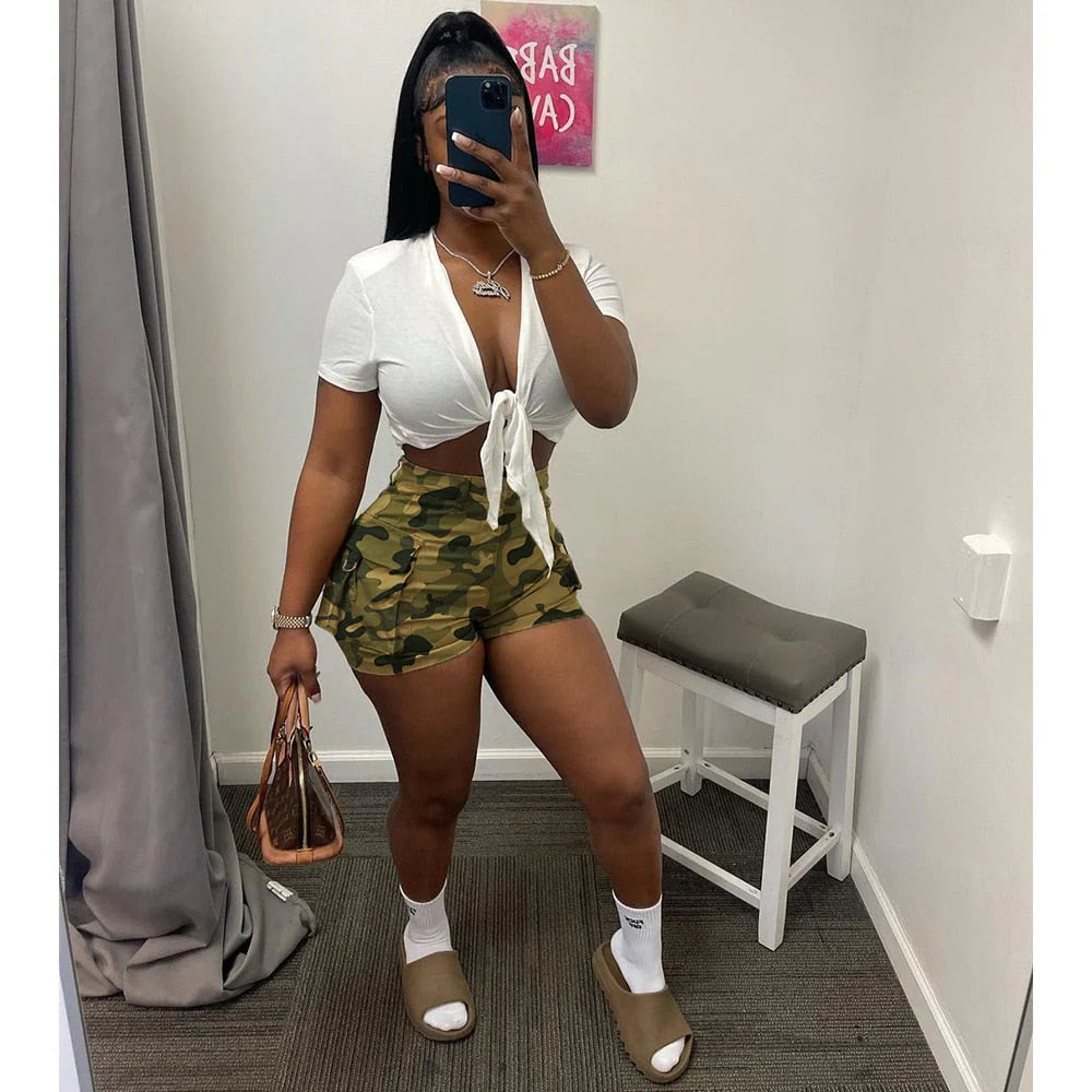 Summer Hight Waist Pockets Camouflage Print Camo Shorts Women Casual Sexy Cargo Shorts Streetwear Short Pants Women