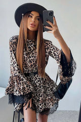Leopard Trumpet Lace Short Dress