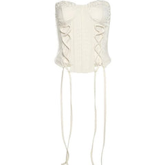 Ruffle Solid Lace Up Corset Self Tie Backless Tube Top