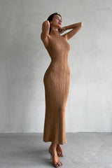 Knitted Turtleneck Sleeveless Slim Maxi Dress
