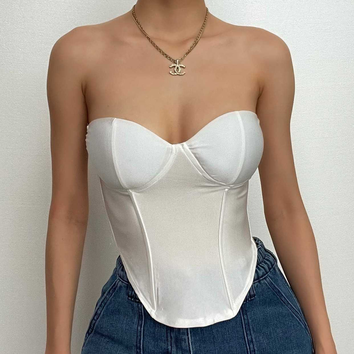 Solid Padded Corset Sweetheart Neck Backless Tube Top