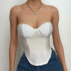 Solid Padded Corset Sweetheart Neck Backless Tube Top