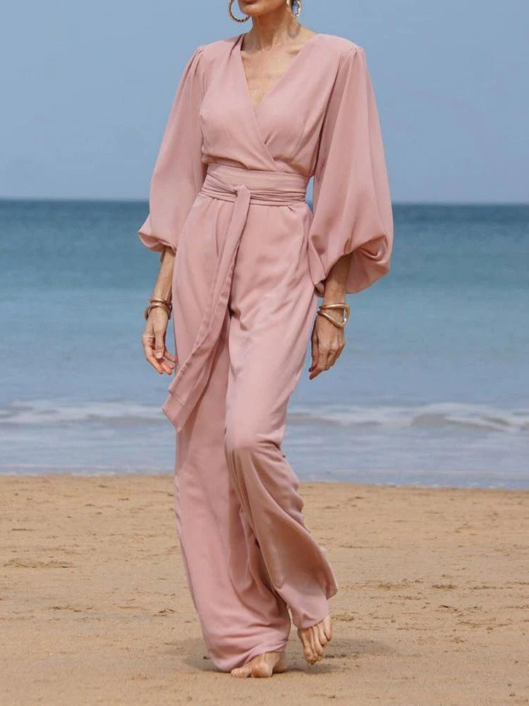 V-Neck Balloon Sleeve Dress