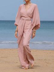 V-Neck Balloon Sleeve Dress