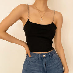 Metal Chain Open Back Crop Cami Top