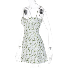 Low Cut Sleeveless Flower Pattern Backless Cami Mini Dress
