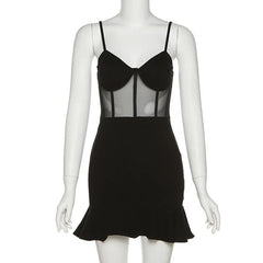 Ruffled Ruched Mesh See-Through Cami Mini Dress