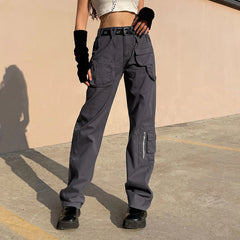 Vintage Streetwear Cargo Pants Women Harajuku Street Loose Straight Women Jeans Casual Slim Versatile High Waisted Jeans Pants