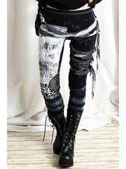 Women'S Cool Ultra Gathered Pants Halloween Gothic Rocker Distressed Punk Tie Leggings Gray Black Red S M L Xl Xxl