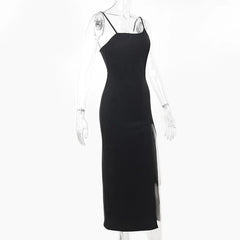 Slit Irregular Zip-Up Solid Backless Cami Midi Dress