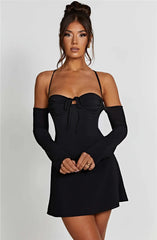 Regina Pleated Bust Lace Up Back Mini Dress