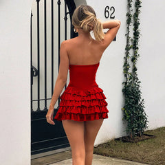 Tube Top Eyelet Ruffle Dress