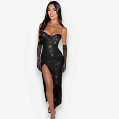 Slim Sparkling Slit Suspender Dress