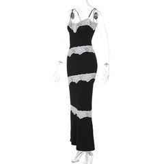 V Neck Lace Hem Contrast Irregular Cami Maxi Dress