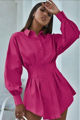 Pleated Rose Red Shirt Dress