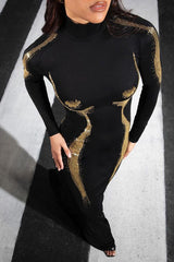 3D Body Printing High-Neck Casual Dress