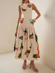 Unique Print Stylish Ocean Midi Dress