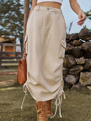 Drawstring Denim Skirt With Pockets