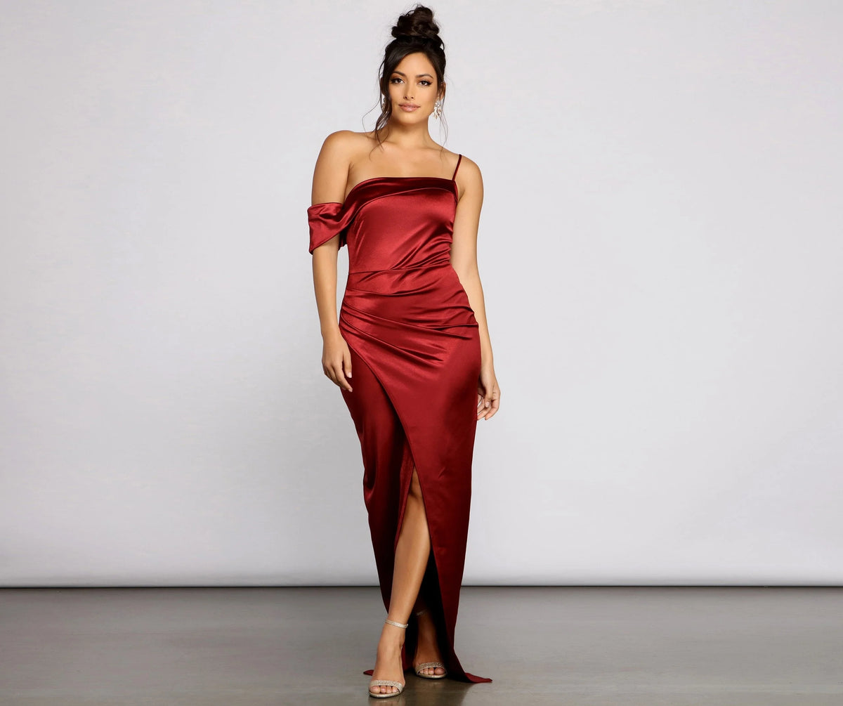 Cynthia Off-The-Shoulder Stylish Satin Formal Dress