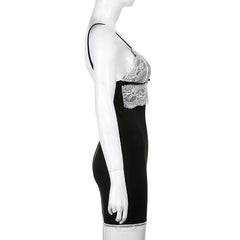Lace Embroidery V Neck Bowknot Cami Mini Dress