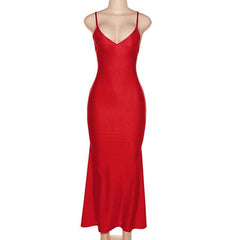Low Cut V Neck Ruched Solid Backless Cami Maxi Dress