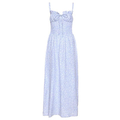 Smocked Drawstring Flower Print Backless Cami Maxi Dress