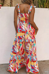 Printed Patchwork Tie-Straps Tiered Dress