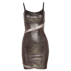 Textured Mesh Patchwork Zip-Up Low Cut Cami Mini Dress