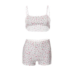 Floral Print Textured Cami Crop Top Short Pant Set