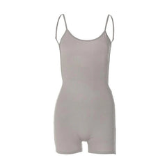 Ruched U Neck Solid Backless Cami Romper