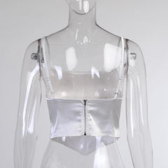 Pleated Square Neck Satin Solid Cami Top