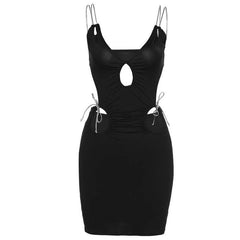 Hollow Out Deep V Neck Knotted Cami Dress