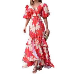 V-Neck Printed Layered Dress