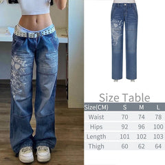 New Printed Baggy Y2K Jeans Women'S Low Waist Jeans Autumn Winter Oversize Wide Leg Baggy Pants Casual Cargo Trousers