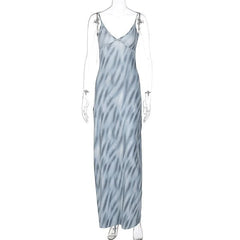 Contrast Print V Neck Backless Cami Maxi Dress