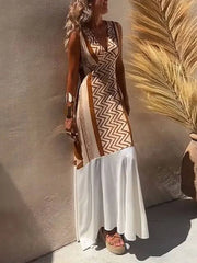 Ethnic Print Patchwork Charming A-Line Maxi Dress