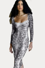 Snake Print Collar Long-Sleeved Sexy Slim Dress