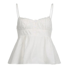 Backless Ruched Zip-Up Button Lace Hem Solid Cami Top