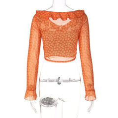 See Through Self Tie Ruffled Long Sleeve Floral Top - Final Sale