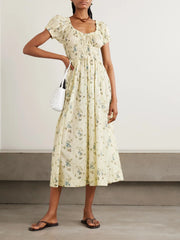 Ashlynn tie-detailed shirred floral-print organic cotton-voile midi dress
