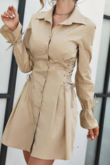Petal Sleeves Bandage Slimming Shirt Dress