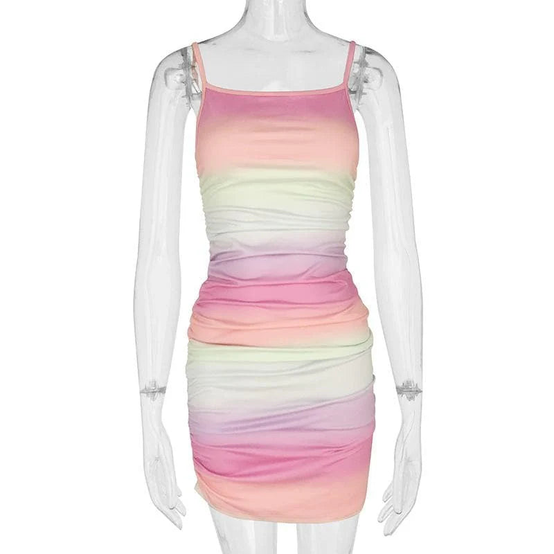 Gradient Contrast Print Square Neck Backless Cami Dress